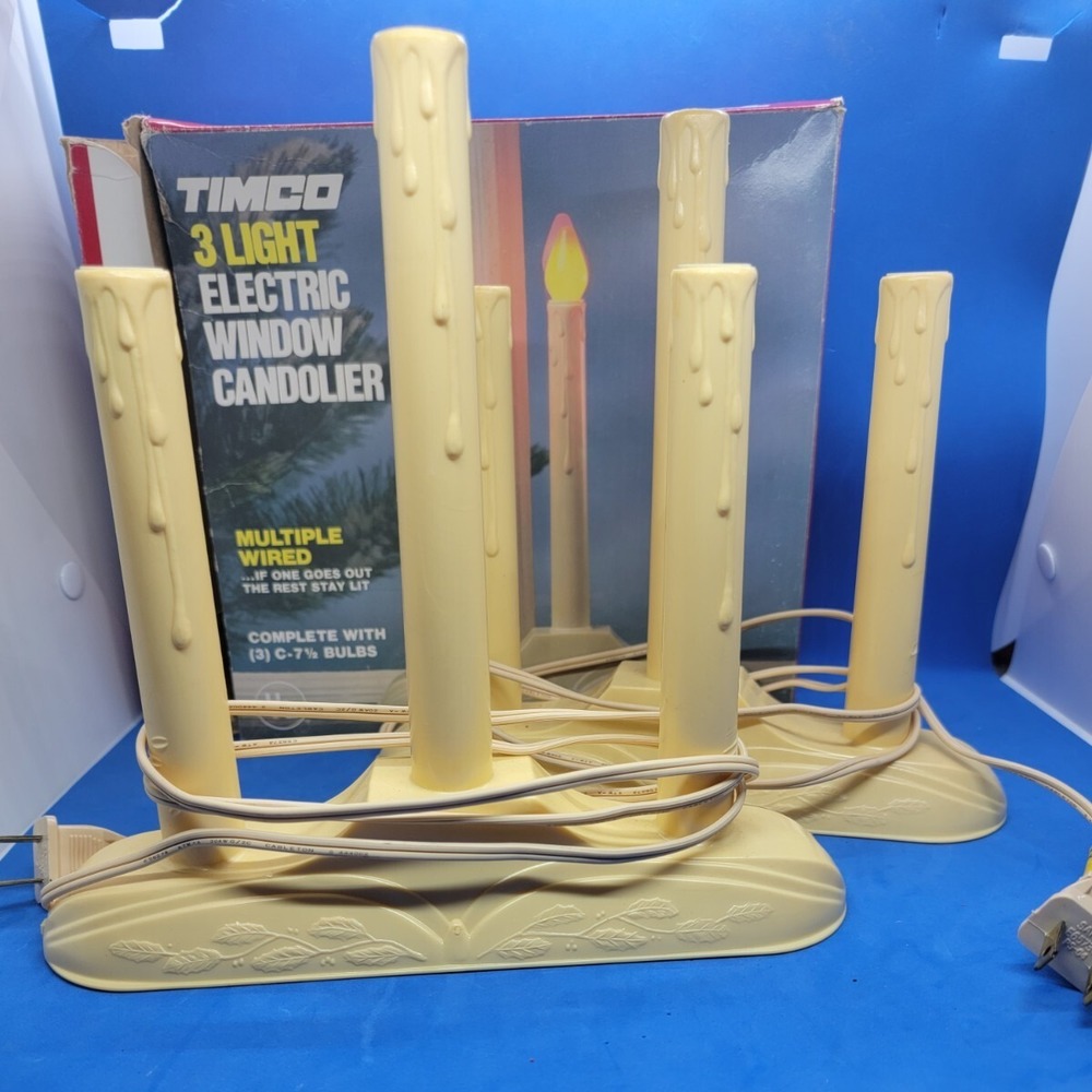 Two Sets Vintage Timco 3 Light Electric Christmas Candelabra Window Candolier